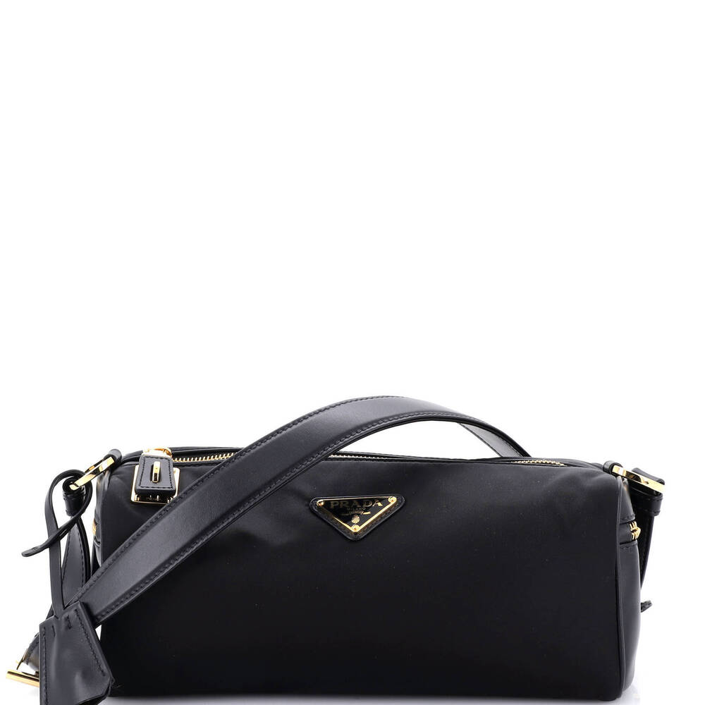 Prada Medium Padlock Bauletto Shoulder Bag Re-Nylon with Leather